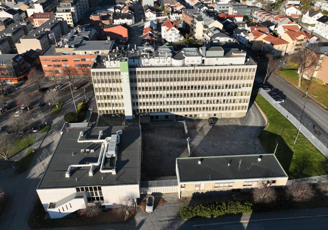 Luftfoto av Erik Børresens allé 20 i Drammen